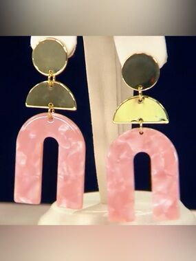 True Lovelies Resin Art Deco Style Blush Gold Tone Drop Earrings
